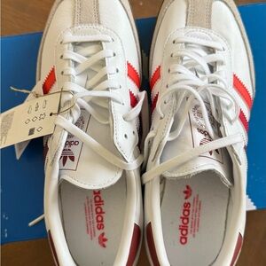 adidas Women's White and Red Striped Sneakers